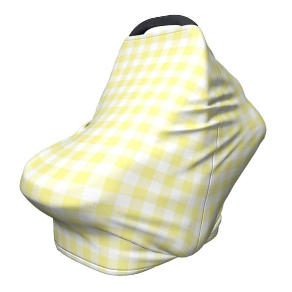 Fotbe Lemon Yellow Checkboard Pattern Car Seat Covers for Babies, Nursing Breastfeeding Cover Infant Carseat Canopy, Soft Stretchy Carrier Cover