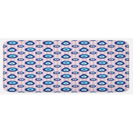

Evil Eye Kitchen Mat Protective Turkish Bead in Different Shapes Checkered Backdrop Plush Decorative Kitchen Mat with Non Slip Backing 47 X 19 Pale Pink Blue White by Ambesonne