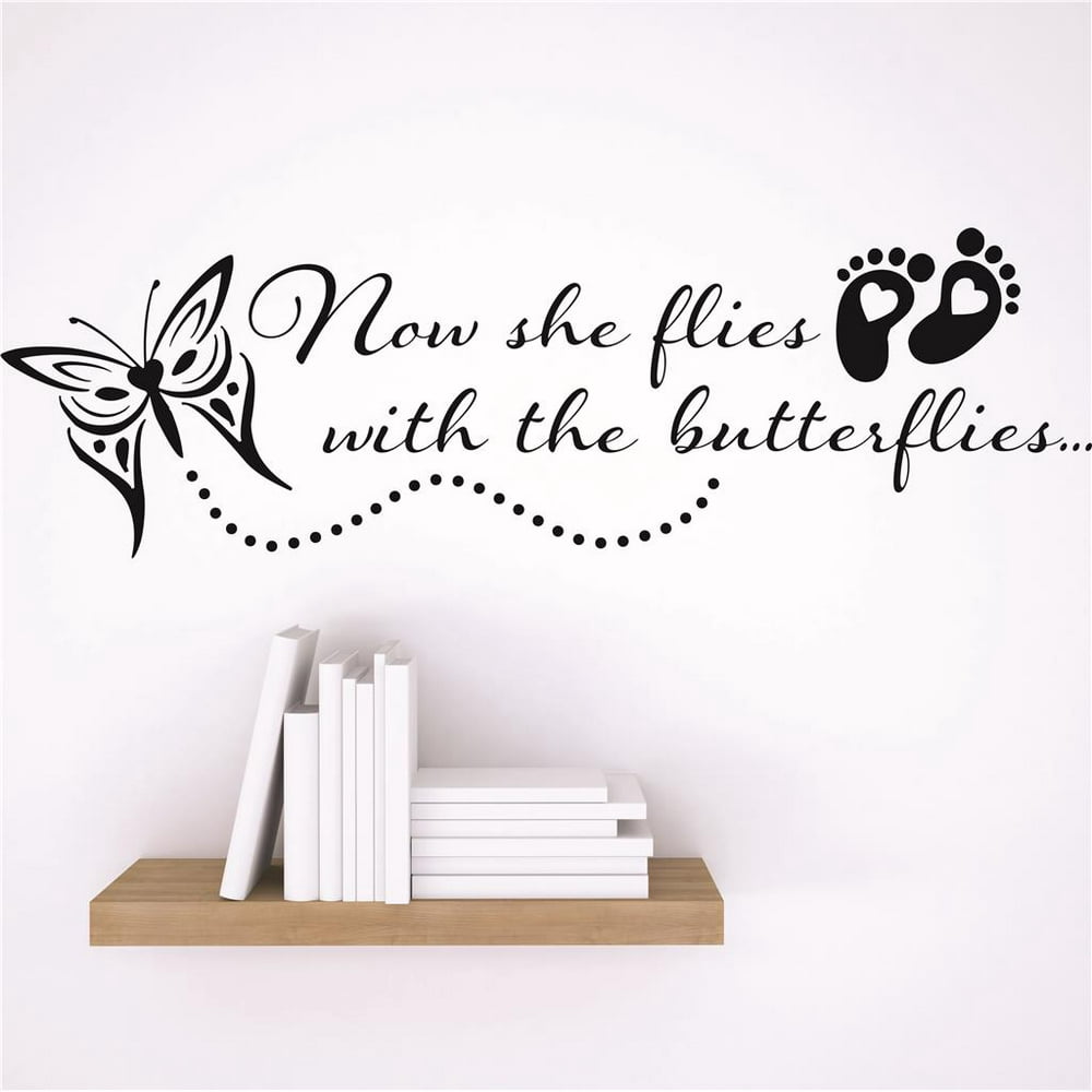 Custom Decals Now She Flies With The Butterflies Footprint Butterfly