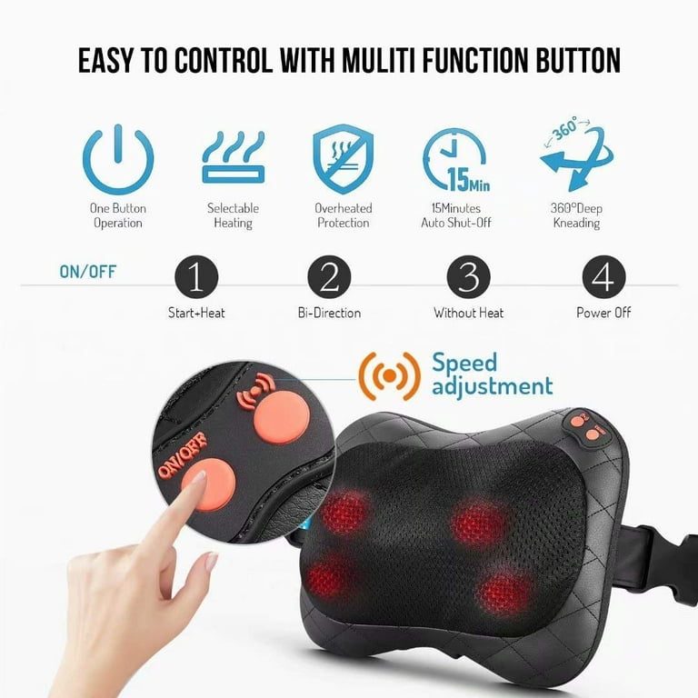 WOQQW Shiatsu Neck Massager with Heat Deep Tissue Kneading Back Massage  Pillow for Muscle Pain Relief 