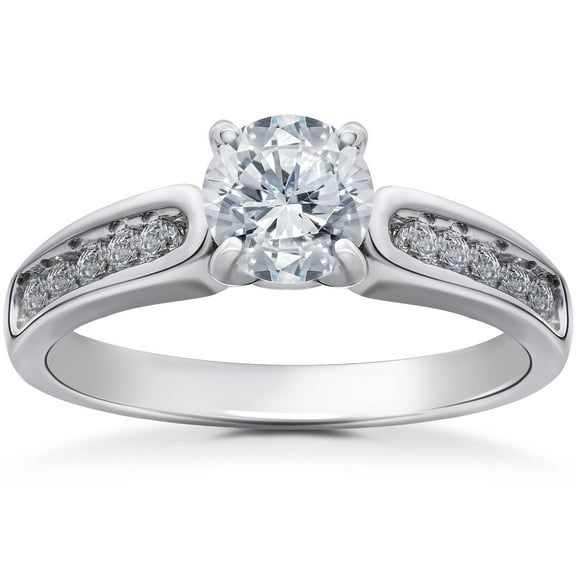 Cloud Jewel Classic 1.2 Ct Round Cut Diamond Engagement Band - Lab Created Simulated Stone in 14K White Gold Plated Band - Prong Set for Maximum Sparkle - Great Gift for Birthdays or Anniversaries