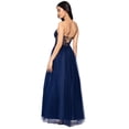 thumbnail image 2 of Blondie Nites Juniors Navy Embroidered-Bodice Lace-Up Gown Dress, 2 of 3