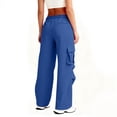 thumbnail image 6 of Wide Leg Cargo Sweatpants for Women High Waist Drawstring Baggy Lightweight Fleece Winter Track Pants with Muti Pockets Blue, 6 of 7