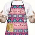thumbnail image 2 of Pink and Teal Geometric Boho Pattern Apron-Garden Aprons for Women with Pockets-Cotton Linen Waterproof Kitchen Cooking Gardening Aprons Adjustable for Kitchen,Cooking,BBQ and Salon 33x27 Inch, 2 of 5