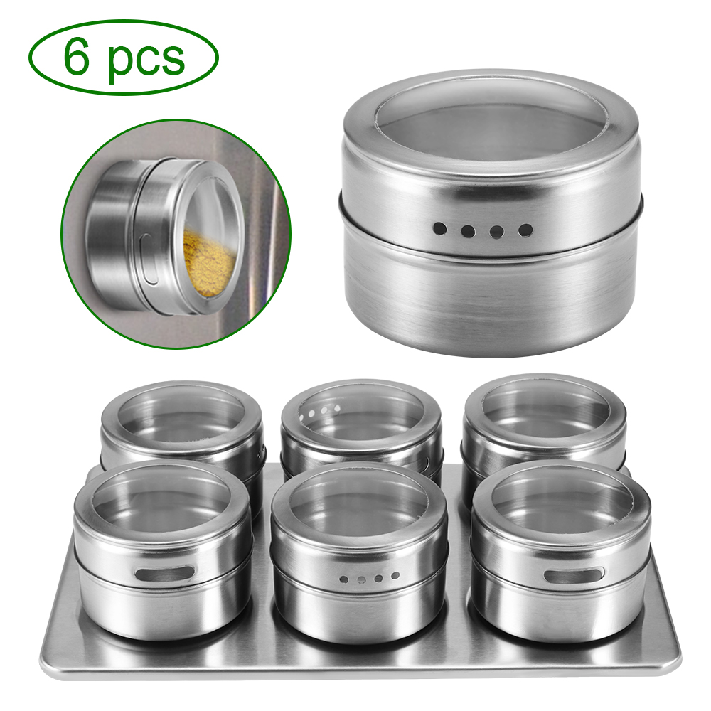6 Stainless Spice Jars for Seasoning Dining Table Magnetic Spice ...