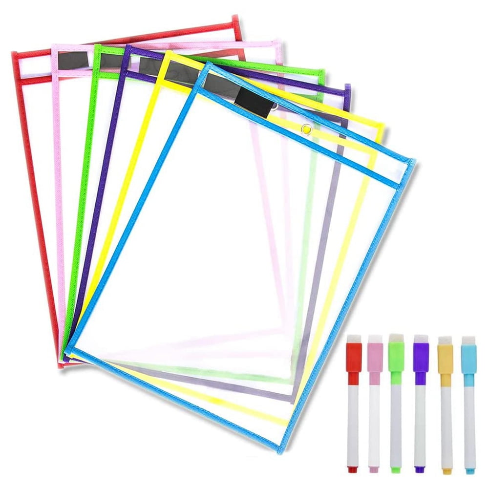 Pack of 2 10 Per Pack Dry Erase Pockets Sheet Protectors Reusable Plastic Sleeves Environment Friendly Great for Teacher by Office or Home Emraw Classroom School 