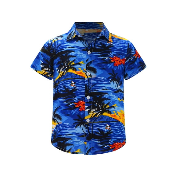 Raenseen Kids Boys Summer Hawaiian Shirts Floral Print Short Sleeve Button Shirts Tropical Luau Shirts Blouse Tops Type A 5-6