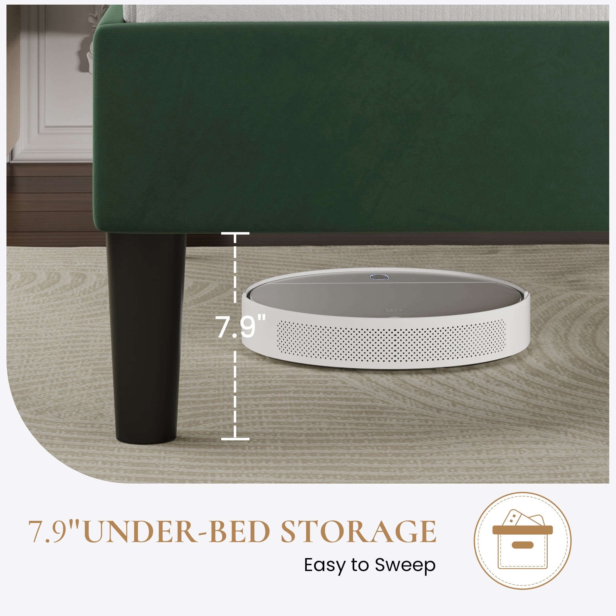 Sha Cerlin Queen Size Platform Bed Frame with Velvet Adjustable Headboard, No Box Spring Needed, Green