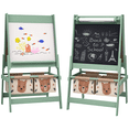 thumbnail image 3 of Qaba Art Easel for Kids with Paper Roll, 3 in 1 Toddler Painting Easel with Blackboard, Whiteboard, Storage Baskets, Green, 3 of 10