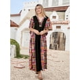 thumbnail image 2 of HAPPY BAY Women's African Beach Maxi Plus Size Caftan Casual Long Slit Dress Loungewear Dashiki Dresses for Women 2X-3X Checks, Black, 2 of 5