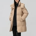 thumbnail image 5 of XFLWAM Womens Long Quilted Coat Long Sleeve Puffer Jacket Solid Color Hooded Padded Coats Thick Warm Winter Outerwear Tops Khaki M, 5 of 8