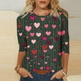 thumbnail image 2 of KIHOUT Fashion Tops Women's Valentine's Day Printed T-shirt 3/4 Sleeves Blouse Round Neck Casual Tops, 2 of 5