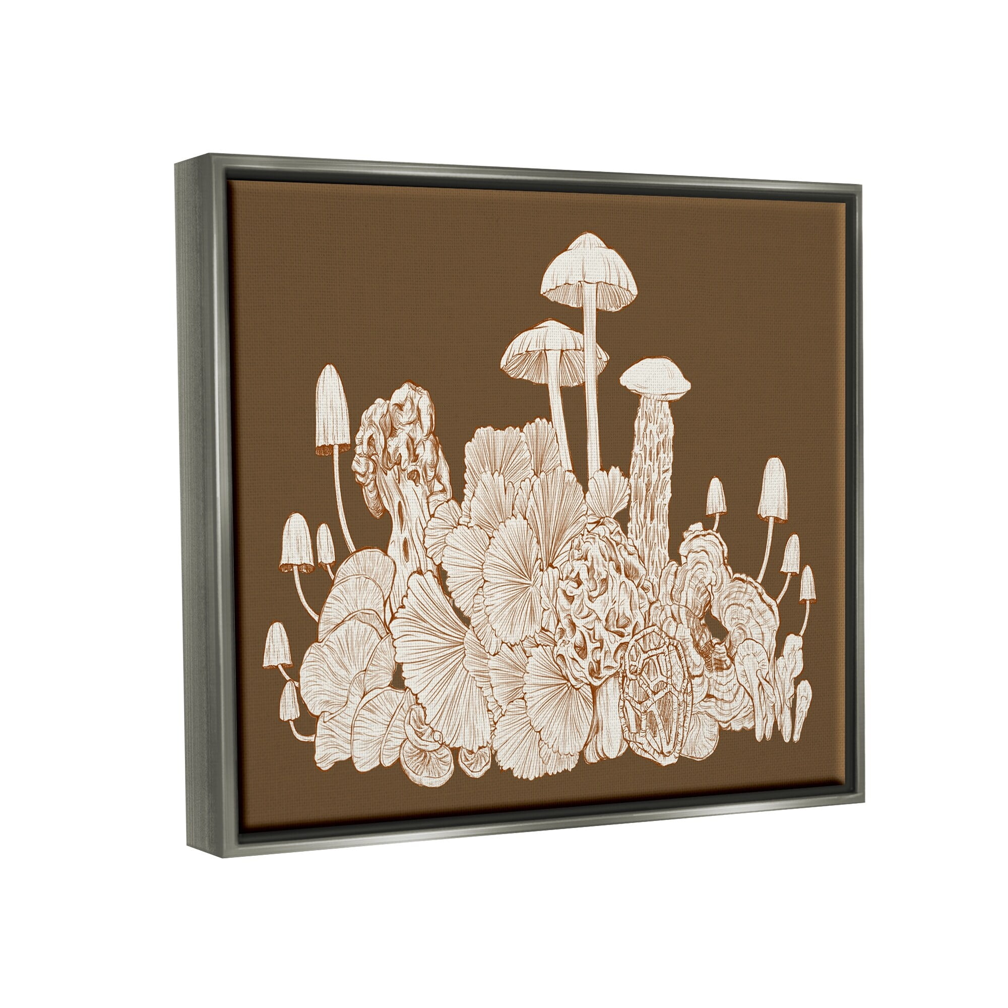 Stupell Industries Mushroom Cluster Sketch Brown Boho Forest Forage Luster Gray Framed Floating Canvas Wall Art, 16x20, by Ziwei Li