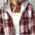 thumbnail image 5 of Aricy Women's Casual Plaid Hooded Jackets Shacket Flannel Drawstring Long Sleeve Plaid Jacket Button Down Coats Shirt Warm Hoodie Blouse fall Tops with Pocket, 5 of 5
