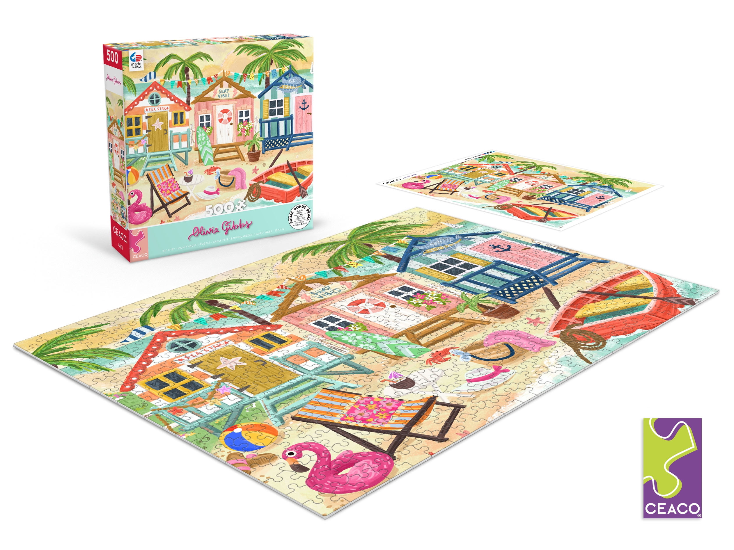 Ceaco 500 Piece Beach Bungalows (Olivia Gibbs) Interlocking Jigsaw Puzzle