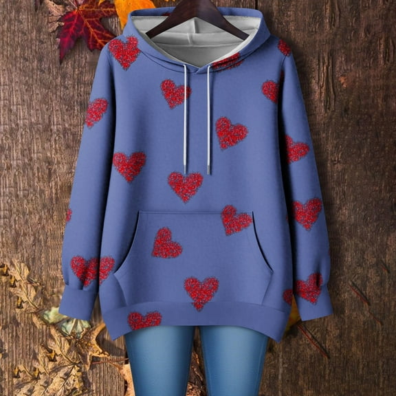 Fall Sweatshirts for Women Hooded Pocket Long Sleeved Print Loose Off Shoulder Sweatshirt S-5XL Navy XXXXL