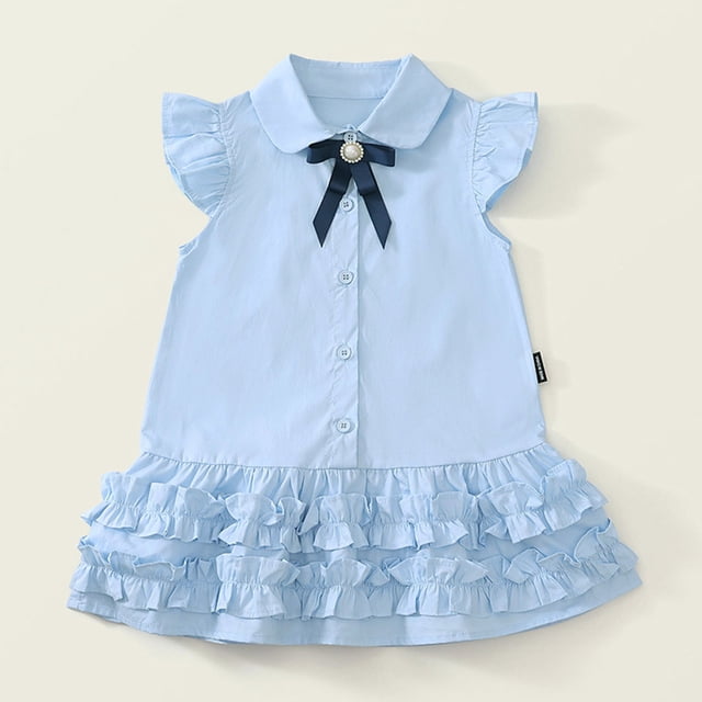 LOVZFMLL Robe d'Été à Manches à Volants pour Filles, Tenue d'Été pour Enfants 4-14T