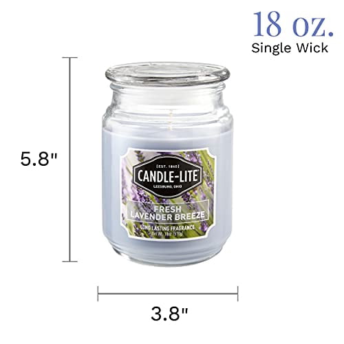 CANDLE LITE Scented Candle Jar,  18-oz.,  Fresh Lavender Breeze Wax 3297404