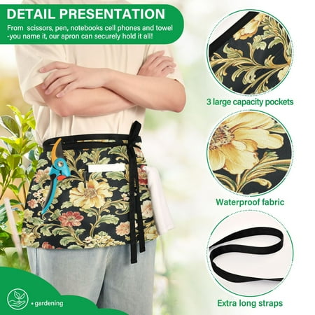 

YAZAOO Aprons with Pockets for Server Aprons with 3 Pockets Water Resistant Half Waist Apron Vintage Floral Design