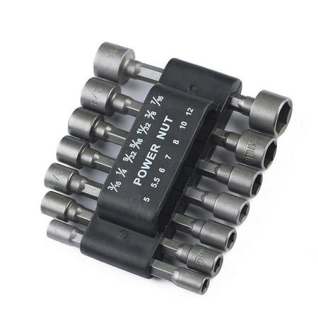 

HEMOTON 14 Pcs 5-12mm Imperial Socket Nut Impact Driver Adapter Drill Bits 1/4 Inch Hex Tool Set Nut Driver Socket Bit Set