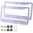 thumbnail image 2 of GZHJMY Iridescent License Plate Frames 2PCS Car License Plate Holder with Screw Parts Cover Set Automotive Car Accessories Decor for Universal US Vehicles, 2 of 7