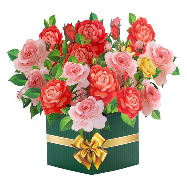 Tarjetas 3D con ramo de papel, tarjetas de San Valentín, tarjetas de felicitación «Forever Valentine» con sobre y nota, temporada de graduación, Día de la Madre (8 estilos)