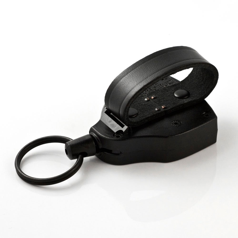 KEY-BAK SUPER48 SD 13oz. Locking Retractable Keychain, 36" Retractable Cord, Black Polycarbonate Case, Leather Duty Belt Loop, Oversized Split Ring CA1
