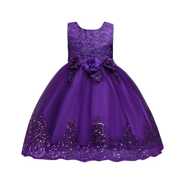 Ywoagh Robe de Fête pour Tout-Petites Filles, Robe Fleurie pour Enfant, Tenue de Fête Décontractée de Tous les Jours, Violet