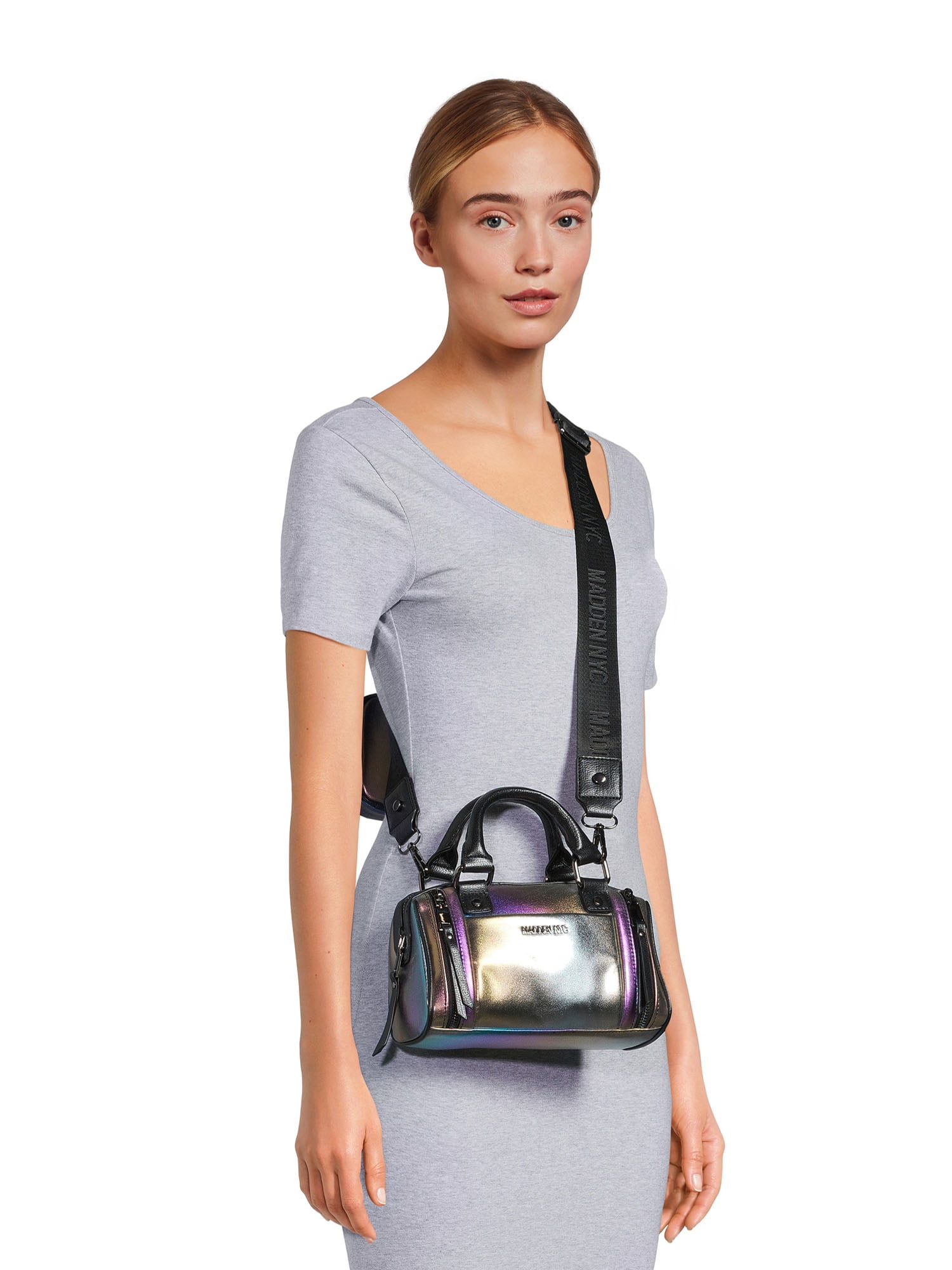 Madden NYC Women's Multi Zipper Barrel Handbag, Oil Slick