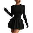 thumbnail image 2 of Women'S Bubble Dress Cut Out Ruffle Hem Backless Long Sleeve A Line Mini Dresses Black XL, 2 of 10