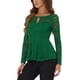 thumbnail image 4 of INSPIRAR CHIC Blusa de Mujer con Encaje en el Frente, Peplum, Manga Larga Transparente, Color Verde, 4 of 6