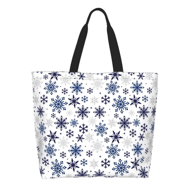 Balery blue Snowflake Prints Bolsa Tote Estilo Estético con Cremalleras, Bolsa de Hombro, Bolsa de Compras Grande y Plegable