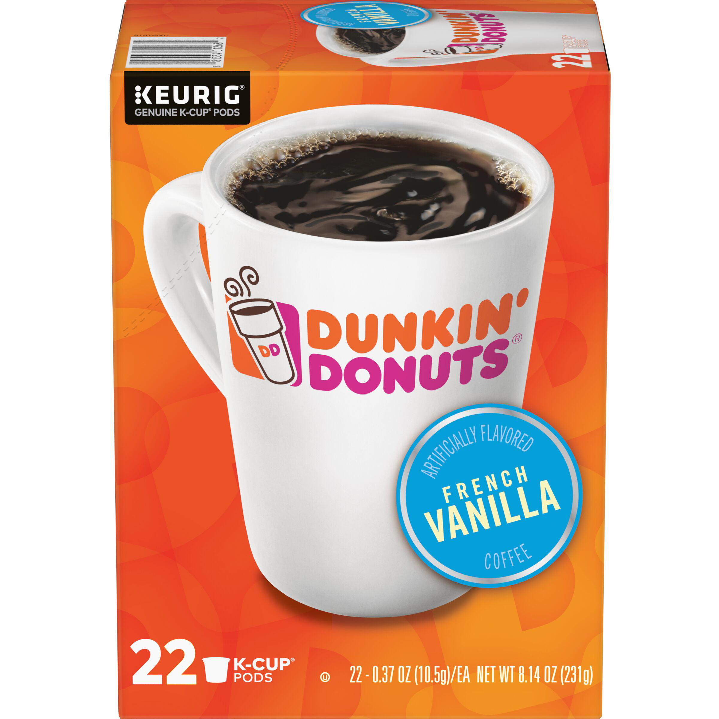 Dunkin French Vanilla Artificially Flavored Coffee, 22 K-Cup Pods