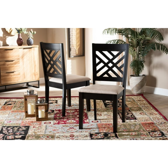 Baxton Studio Caron Modern and Contemporary Sand Fabric Upholstered Espresso Brown Finished Wood 2-Piece Dining Chair Set Set
