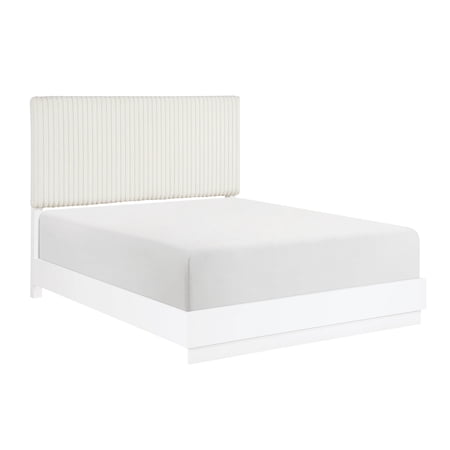 JERFIT California King Upholstered Bed Frame with Channel Tufted Headboard Pearl White Glam Modern Bedroom Furniture