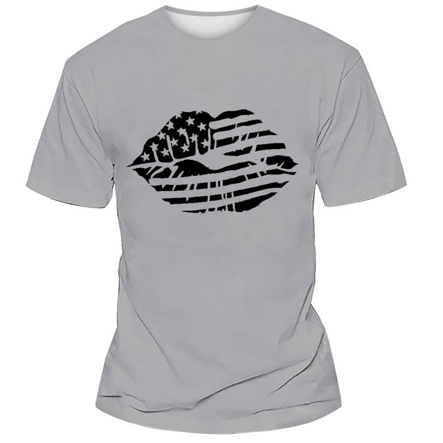 TSADFHJI Men's Independence Day Flag Print Two Stitched Spring/Summer Leisure Sports Comfortable Breathable Sweat Absorbing Crew Neck Short Sleeved T Shirt Xxxl Grey