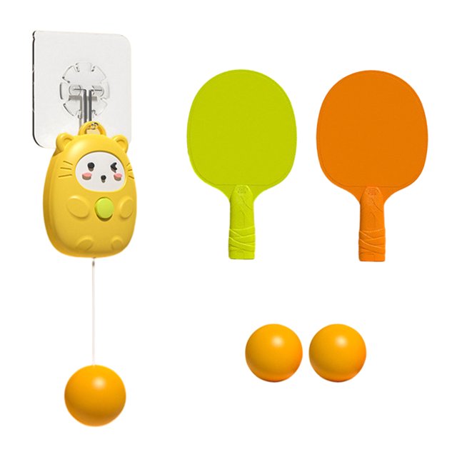 CSChome Door Frame Table Tennis Trainer Indoor Hanging Table Tennis Trainer Set with Paddles Hook Cartoon Ceiling Mount Retractable Rope Ball