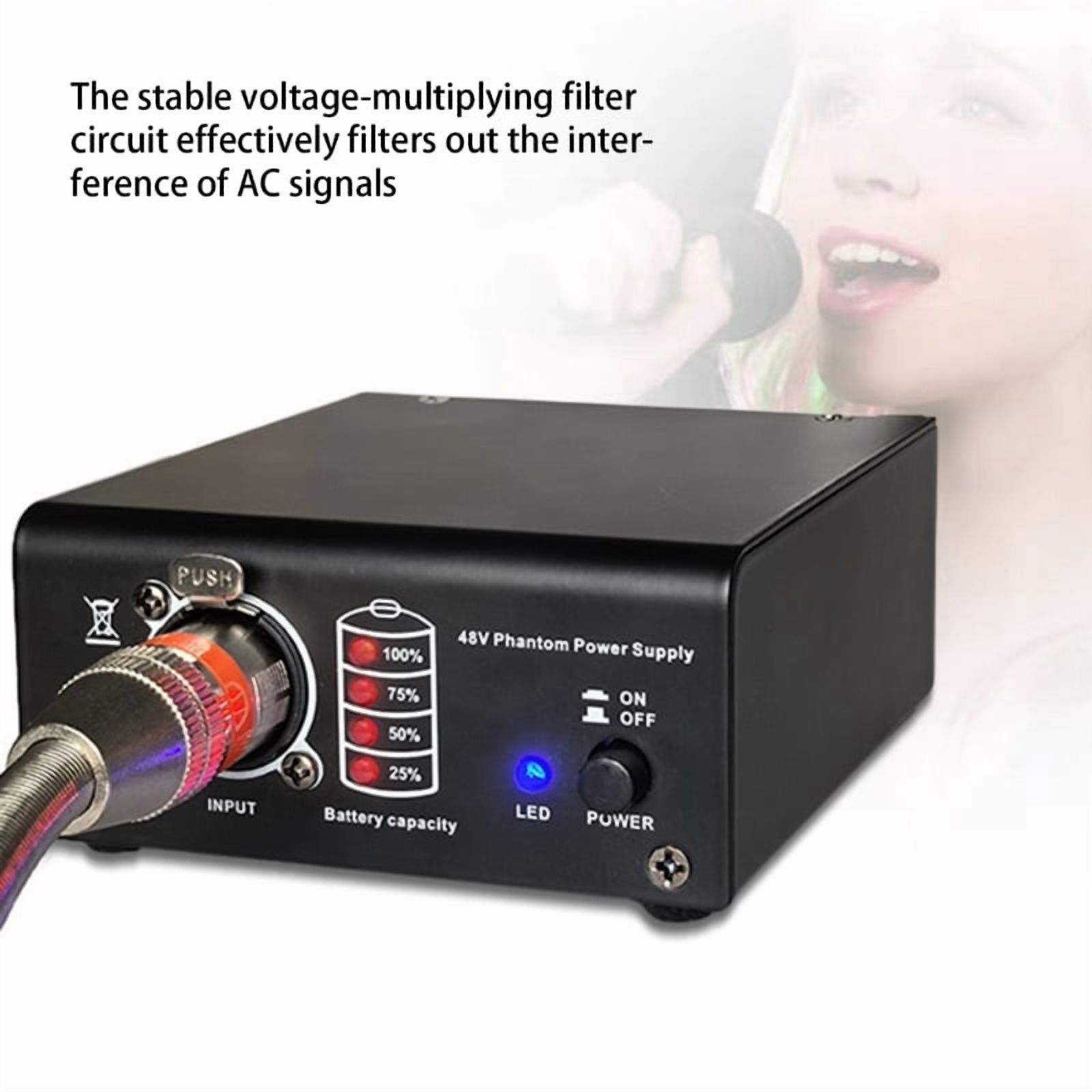 Powerful 48V Power Supply with 2M 3Pin Cable for Condenser Microphones Durability Portables
