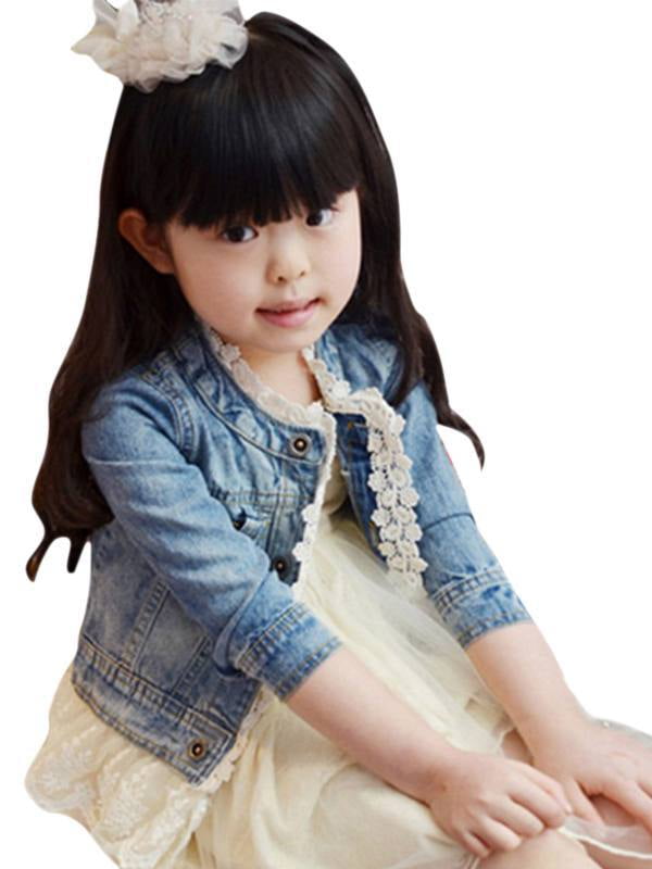 Kids/Girls Jean Jacket Toddler Spring Denim Jacket Lace Outwear Cowboy Overcoat