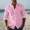 thumbnail image 2 of Lumtrix Men's Linen Shirts Casual Button Down Long Sleeve Shirt Solid Collar Summer Beach Shirts Big and Tall Dress Shirts Pink M, 2 of 6