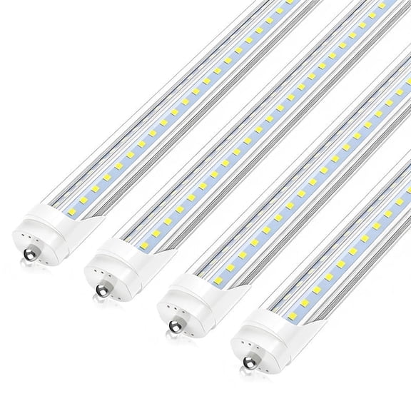 JESLED T8 8ft LED Tube Light Bulbs, Single Pin Fa8 Base, V Shape 72W 5000K, ETL Listed, Ballast Bypass, 4-Pack