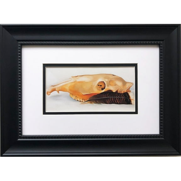 Georgia O'Keeffe "Horizontal Skull with Feathers" Custom Framed Art Print Generic