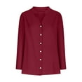 thumbnail image 6 of Ndbuld Womens Summer Tops 2025 Fashion Cotton Linen Short Sleeve Shirts V Neck Casual Loose Fit Button Tunic Blouses Outfits Family Gifts Red 2XL, 6 of 9
