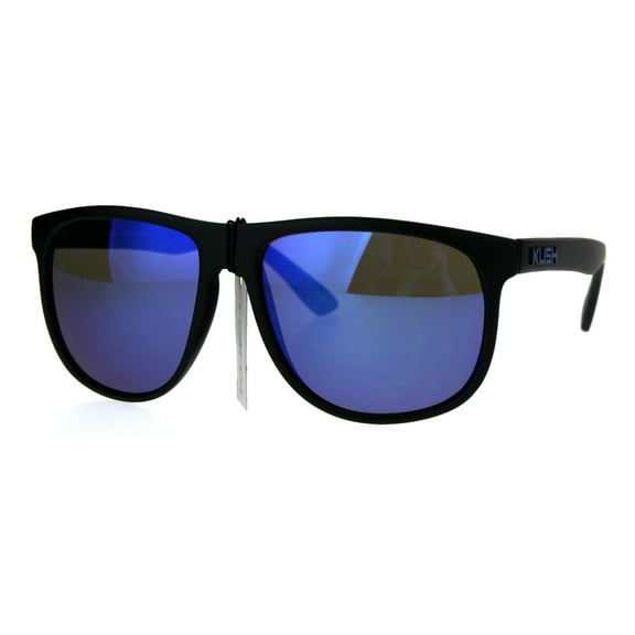 Kush Mens Reflective Mirror Lens Rectangular Horned Sunglasses Blue