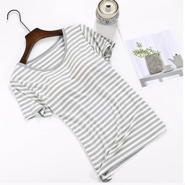 Blusa de pijama de manga corta para mujer, lisa, informal, a la moda, con cuello redondo, de manga corta, para mujer