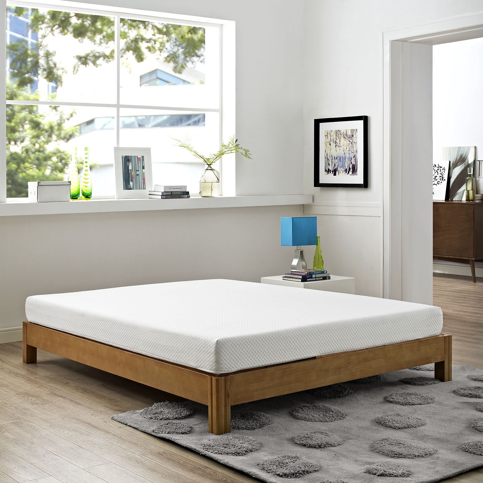 Modern Contemporary Urban Design Bedroom 6inch King Size Mattress, White, Fabric