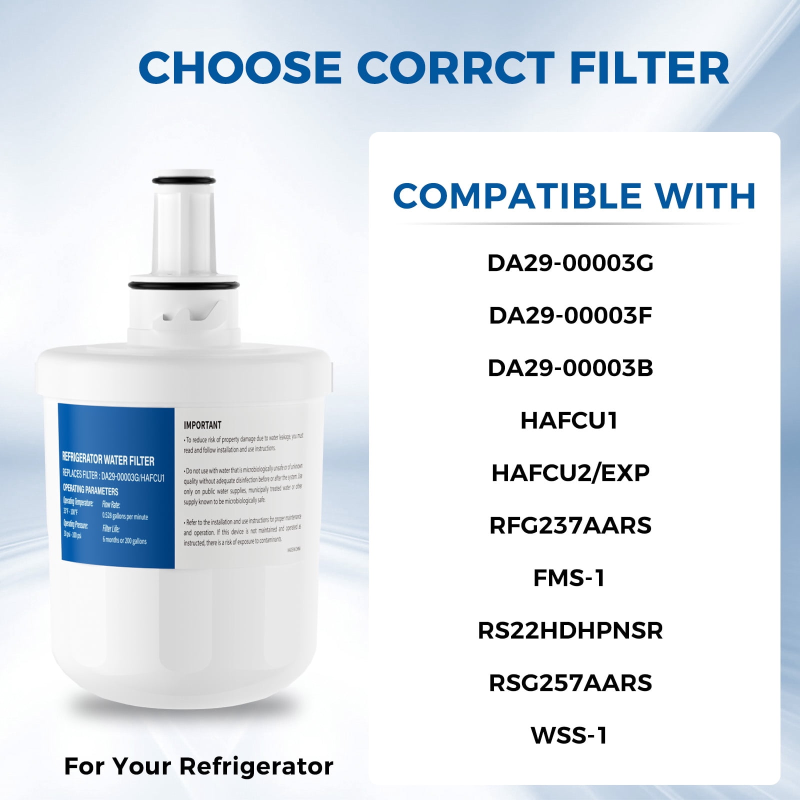 Aiqeek Refrigerator Water Filter 3-Pack NSF 42 Certified,Water Filter for Refrigerator,Compatible with Aqua-Pure Plus/DA29-00003G/HAFCU1, 0.5 GPM Fast Flow