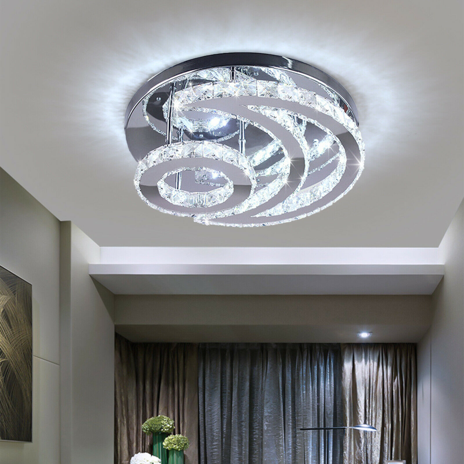 Modern Crystal Led Chandelier Moon Shaped Lamp Fixture Ceiling Pendant Light Crystal LED Ceiling Light Fixture Chandelier Lighting Modern Pendant Lamp Indoor Moon Shaped Lamp Ceiling Pendant Light