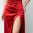 thumbnail image 7 of Women's Elegant Satin Maxi Dress Spaghetti Strap V Neck High Side Split Wrap Formal Long Dress Wedding Guest Cocktail Party Evening Club Night Out Flattering Gown, 7 of 7