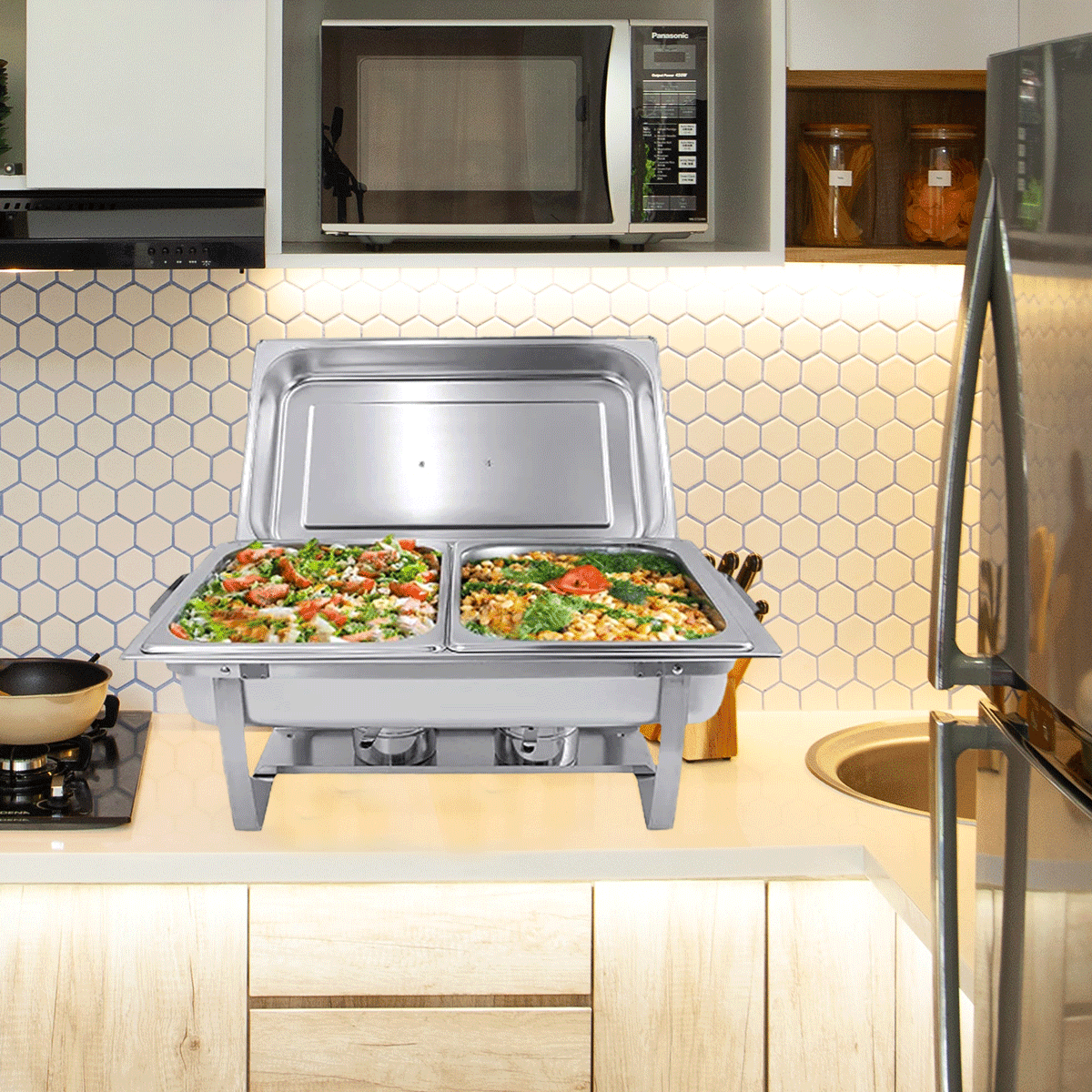 2 Pack 8 Qt Stainless Steel Full Size Chafer Dish Buffet Chafer Set